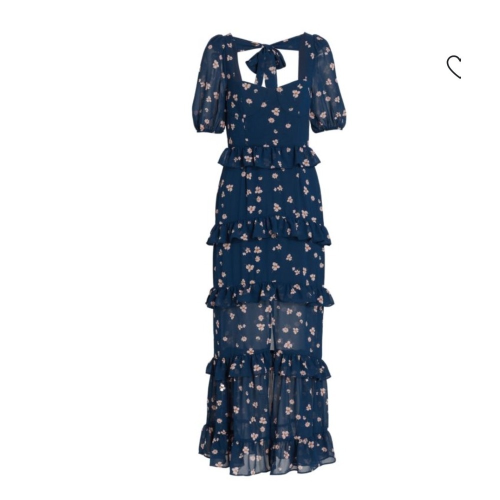 WAYF Cici Bustier Tiered Maxi Dress Navy Floral Womens Size Small - Picture 6 of 11